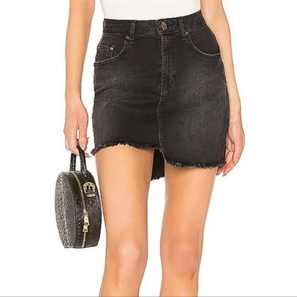 One Teaspoon Black Swan Raw Hem Denim Mini Skirt NWT Size 24 High-Low Split Side - Picture 1 of 11